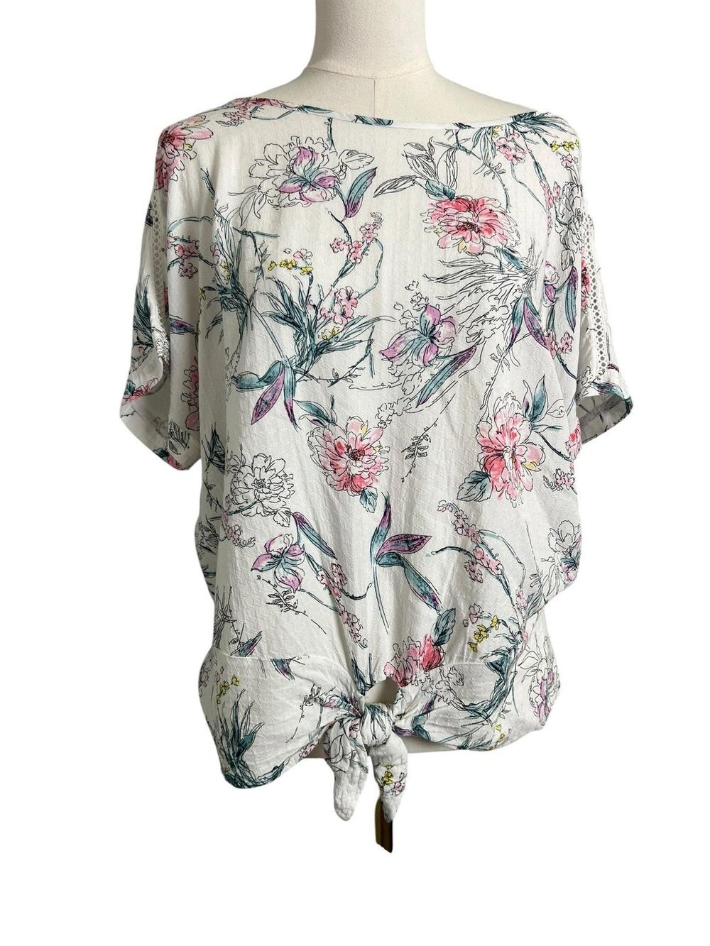 Buffalo David Bitton Floral Tie Front Blouse Large Cottagecore Boho Top